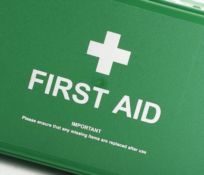 front view of green first aid box